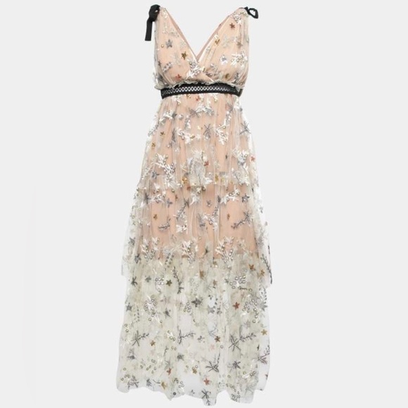 mesh illusion dress Mesh Illusion V-Neck Embroidery Long Dress XS / Mauve